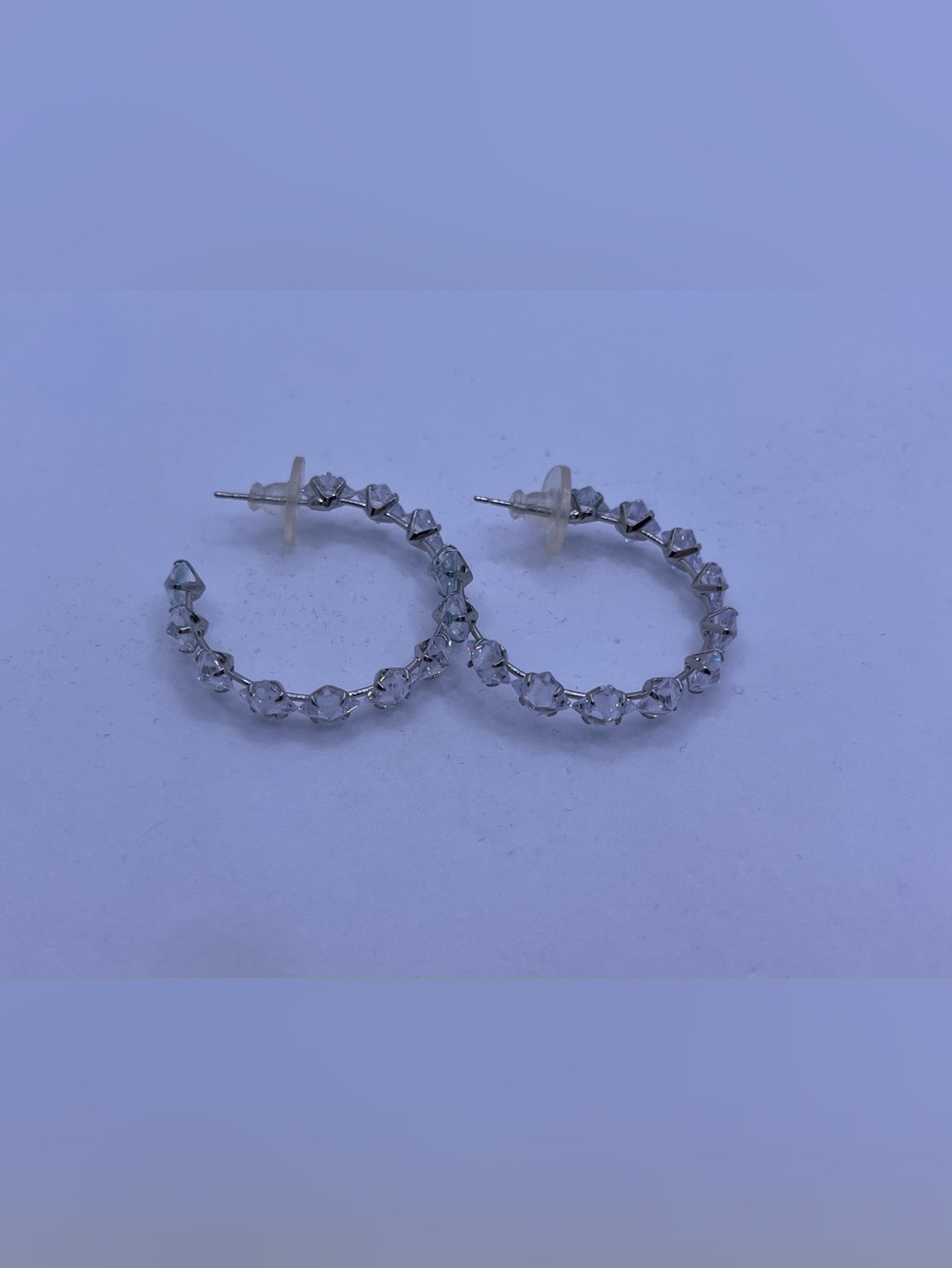 Sparkling Clear Crystal Hoop Earrings - Silver Tone